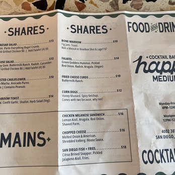 Happy Medium - Menu - Cocktail Bars Near Me - San Diego, California