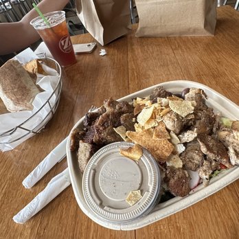 Zingo’s - The "junk" salad with extra Gyro meat. The dressing is a little too thin for me, but still a delicious meal. - Mediterranean Near Me - Toledo, Ohio