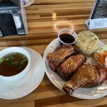 Pho Augusta Grill & Bar - Five spice chicken with fried rice and a side bowl of chicken broth. - Vietnamese Near Me - Augusta, Georgia