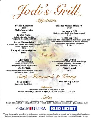 Menu photo 1 Jodi's Grill Rocky Ford, CO