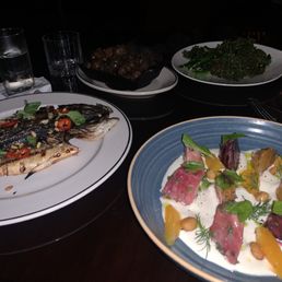 Branzino, beet salad Branzino, beet salad