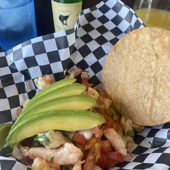 Off The Hook Fish Grill - Shrimp ceviche - Sunday special for $3.49. Small split of their own sparkling wine in the back which was made into a mimosa. - Seafood Near Me - Whittier, California Off The Hook Fish Grill - Shrimp ceviche - Sunday special for $3.49. Small split of their own sparkling wine in the back which was made into a mimosa. - Seafood Near Me - Whittier, California