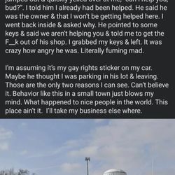 U Save Auto & Tire - Screenshot of Facebook post with firsthand account of horrible treatment by owner