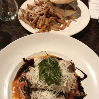 The Pullman - Eggplant stuffed with mushroom risotto and the burger. - New American Near Me - Glenwood Springs, Colorado The Pullman - Eggplant stuffed with mushroom risotto and the burger. - New American Near Me - Glenwood Springs, Colorado