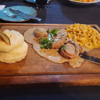 JD's Mission Steakhouse - Pork medallions with a peppercorn sauce, garlic mash, and jalapeno mac n cheese - Steakhouses Near Me - Riverside, California JD's Mission Steakhouse - Pork medallions with a peppercorn sauce, garlic mash, and jalapeno mac n cheese - Steakhouses Near Me - Riverside, California