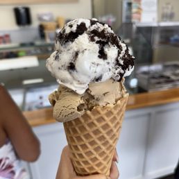 Reeces Monster Mash (peanut butter) and Cookies & Cream in a homemade waffle cone. So delicious!!