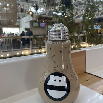 Mini Monster Cafe - Honey Milk Tea w/ Boba in the lightbulb Jar - Bubble Tea Near Me - Anaheim, California