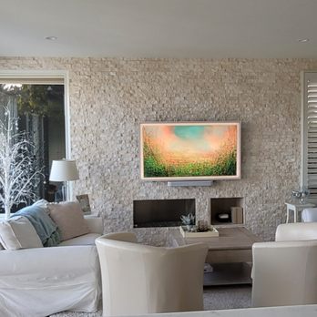 Superior HDTV Installation - Samsung Frame TV over rock fireplace. Laguna Niguel, Ca. - Home Theatre Installation Near Me - Dana Point, California Superior HDTV Installation - Samsung Frame TV over rock fireplace. Laguna Niguel, Ca. - Home Theatre Installation Near Me - Dana Point, California