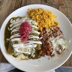 Buena Comida Mexicana - Enchiladas verdes with chicken tinga and pinto beans