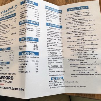 Sapporo Restaurant - Take out menu - Japanese Near Me - Falmouth, Maine