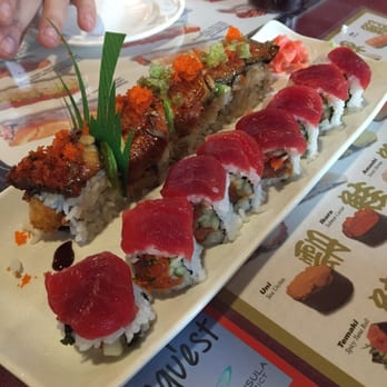 Sushi Monster - Left : Godzilla Roll (my absolute favorite!!) Right : Hawaiian Roll (my husbands new favorite!!) - Sushi Bars Near Me - Belmont, California Sushi Monster - Left : Godzilla Roll (my absolute favorite!!) Right : Hawaiian Roll (my husbands new favorite!!) - Sushi Bars Near Me - Belmont, California