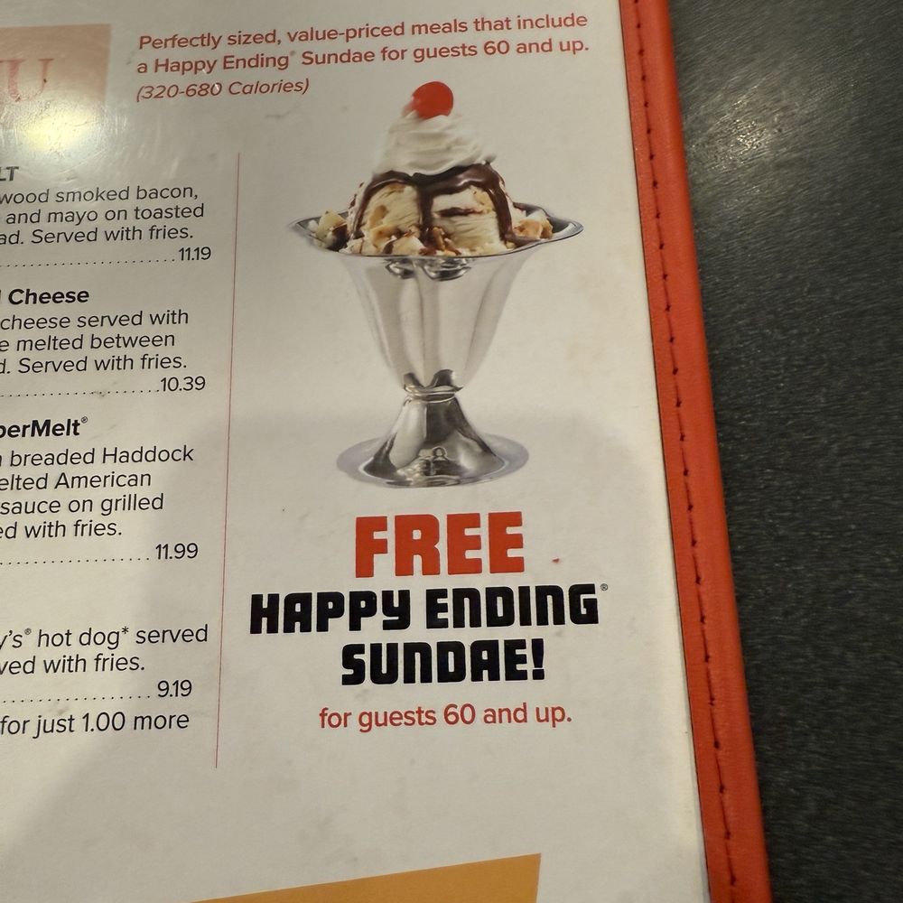 Friendly's - Yes, free Happy Ending Sunday to us seniors - Ice Cream & Frozen Yogurt Near Me - Deptford, New Jersey Friendly's - Yes, free Happy Ending Sunday to us seniors - Ice Cream & Frozen Yogurt Near Me - Deptford, New Jersey