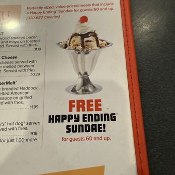 Friendly's - Yes, free Happy Ending Sunday to us seniors - Ice Cream & Frozen Yogurt Near Me - Deptford, New Jersey