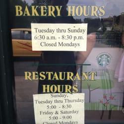 Rosalie's Cucina Bakery - Hours