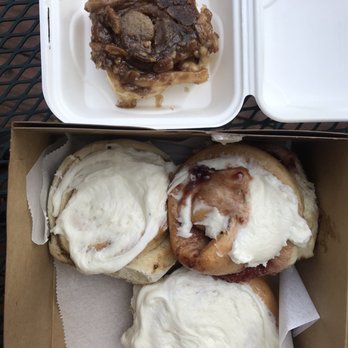 Cinnamon's Bakery - Medium frosted cinnamon rolls (2), four berry fruit roll, and pecan sticky roll - Bakeries Near Me - Estes Park, Colorado Cinnamon's Bakery - Medium frosted cinnamon rolls (2), four berry fruit roll, and pecan sticky roll - Bakeries Near Me - Estes Park, Colorado