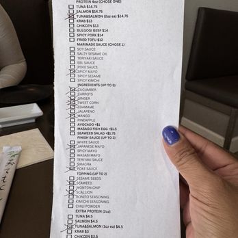 Poke By Gochi - Build your own bowl menu checklist - Poke Near Me - Winter Garden, Florida