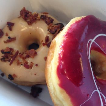 SuzyQ Doughnuts Hintonburg - Left: maple bacon. Right: raspberry cassis. - Donuts Near Me - Ottawa, Ontario