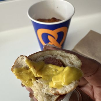 Auntie Anne's - Mustard on my Mini Pretzel Dog - Pretzels Near Me - National Harbor, Maryland Auntie Anne's - Mustard on my Mini Pretzel Dog - Pretzels Near Me - National Harbor, Maryland