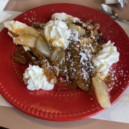 Carmelized fried apples and cream cheese stuffed French toast!