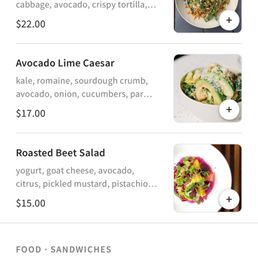 Salad menu