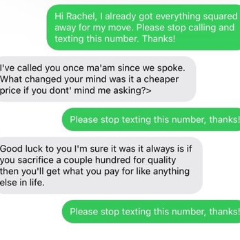 We Move Anywhere - Unprofessional text interaction with account manager. - Movers Near Me