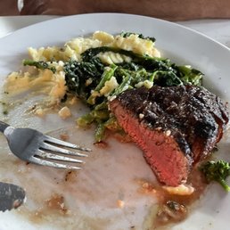 Rare filet mignon , broccoli rabe, whipped potatoes Rare filet mignon , broccoli rabe, whipped potatoes