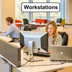 Workstations provide a larger desk, high back chair, locable drawer and a workspace dedicated just to you and your company.