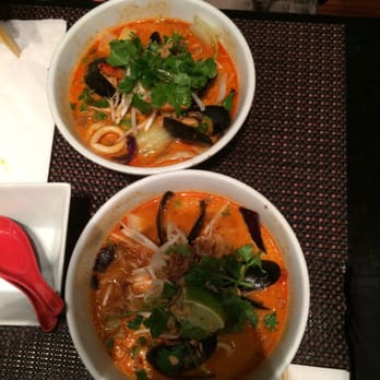 Raku - Coconut Red Curry noodle soup split in half - Asian Fusion Near Me - Bethesda, Maryland Raku - Coconut Red Curry noodle soup split in half - Asian Fusion Near Me - Bethesda, Maryland