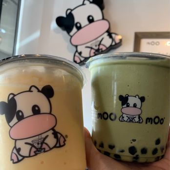 Moo Moo - Snow Bubble - Mango | Snow Bubble - Matcha Green Tea with boba - Coffee & Tea Near Me - Elk Grove, California