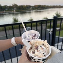 Cullens Ice Cream on the River - Blueberry waffle cone & mackinac island fudge