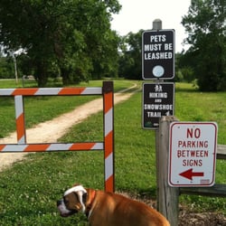 Viking Park - If Leo could read he'd be looking at the sign. What's exciting here is that there are other hiking trails for on-leash dogs.