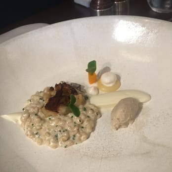 JAN - Risotto with pancetta and roasted cauliflower, quail egg with lemon and vanilla cream, and scallop ice cream - Modern European Near Me - Nice, 06