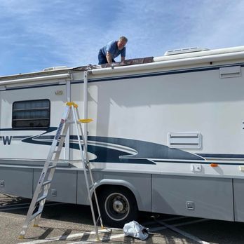 The Home Depot - Our motorhome with my husband working on patching the roof that started coming off while on the freeway. - Hardware Stores Near Me - Barstow, California The Home Depot - Our motorhome with my husband working on patching the roof that started coming off while on the freeway. - Hardware Stores Near Me - Barstow, California