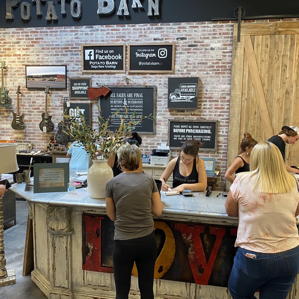 Potato Barn - Five employees, three customers, all within 10 square feet. How many masks can you count? On 8/8/20 in Arizona, a recovering COVID hotspot. - Furniture Stores Near Me - Scottsdale, Arizona Potato Barn - Five employees, three customers, all within 10 square feet. How many masks can you count? On 8/8/20 in Arizona, a recovering COVID hotspot. - Furniture Stores Near Me - Scottsdale, Arizona