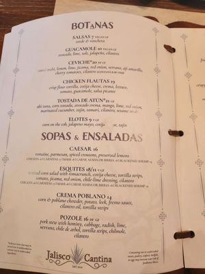Menu photo 2 Jalisco Cantina Carlsbad, CA