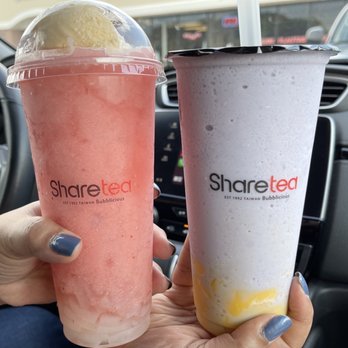 Sharetea - Strawberry ice with lychee and Taro ice with pudding on Saturday - Bubble Tea Near Me - St. Charles, Illinois