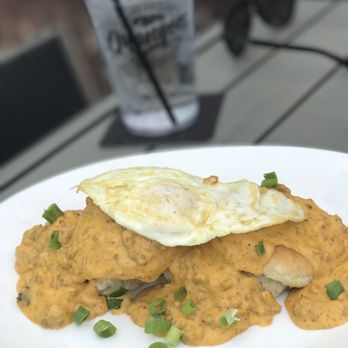 Mangoes - Chorizo biscuits and gravy with an egg, YUM - Seafood Near Me - Key West, Florida