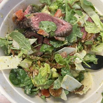 Metro Marche - Perfectly rate steak with romaine, arugula, crispy onions, pico, and shaved pecorino Romano. Chipotle caesar dressing is a must. - Salad Near Me - New York, New York Metro Marche - Perfectly rate steak with romaine, arugula, crispy onions, pico, and shaved pecorino Romano. Chipotle caesar dressing is a must. - Salad Near Me - New York, New York