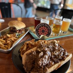 GearHouse Brewing - Blueberry bacon cheeseburger and Wagu cheesesteak for lunch