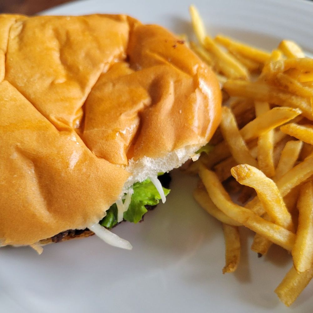 Ritzy Way burger with fries. Ritzy Way burger with fries.