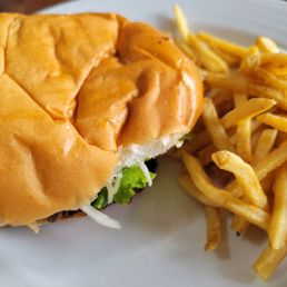 Ritzy Way burger with fries. Ritzy Way burger with fries.