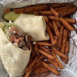 Pepperoncini's - Zeus on white - sub sweet potato fries
