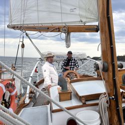 A Morning In Maine - My husband at the helm with Captain Jeff Drescler!