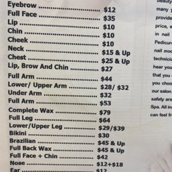 Exotic Nails - Prices for waxing