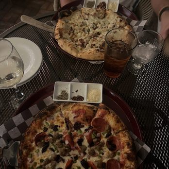 Crust & Cork - The Italian and carbonara pizza, and a glass of riesling - Wine Bars Near Me - Suffolk, Virginia Crust & Cork - The Italian and carbonara pizza, and a glass of riesling - Wine Bars Near Me - Suffolk, Virginia