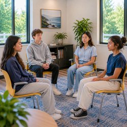 Guide Behavioral Health - Small teen therapy group building resilience, confidence, and emotional wellness together.