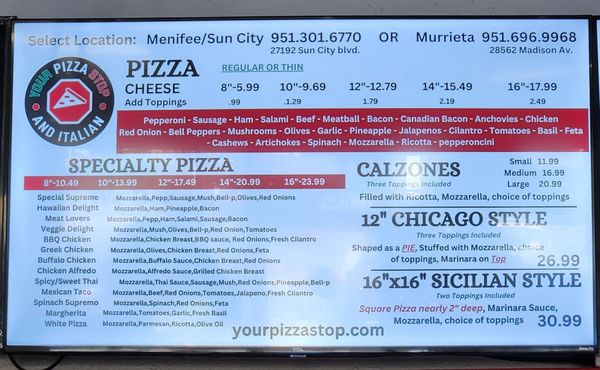 Menu photo 1 Your Pizza Stop Murrieta, CA