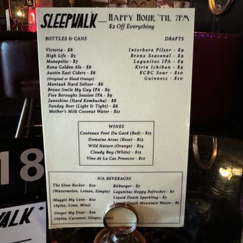 Sleepwalk - Menu - Cocktail Bars Near Me - Brooklyn, New York