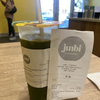 Junbi Matcha & Tea - Cold dirty matcha cold brew (7) less ice/sugar. - Bubble Tea Near Me - Livermore, California Junbi Matcha & Tea - Cold dirty matcha cold brew (7) less ice/sugar. - Bubble Tea Near Me - Livermore, California