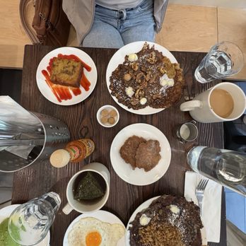 Breakfast by Salt’s Cure - Banana Walnut Pancakes / Blueberry Granola Pancakes / eggs / avocado / hash brown / chicken sausage / tea / coffee - Breakfast & Brunch Near Me - Brooklyn, New York Breakfast by Salt’s Cure - Banana Walnut Pancakes / Blueberry Granola Pancakes / eggs / avocado / hash brown / chicken sausage / tea / coffee - Breakfast & Brunch Near Me - Brooklyn, New York